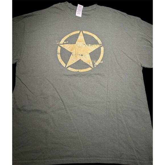 Army Star Military USA Flag‎ T-shirt XL Gildan Tag 100% Cotton Green - Picture 7 of 8
